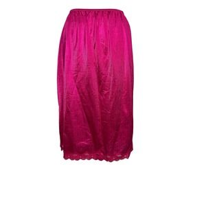 Vintage 90s Y2K Pink Plissé Pleated Slip Skirt Fuchsia Lace Trim Midi Barbiecore